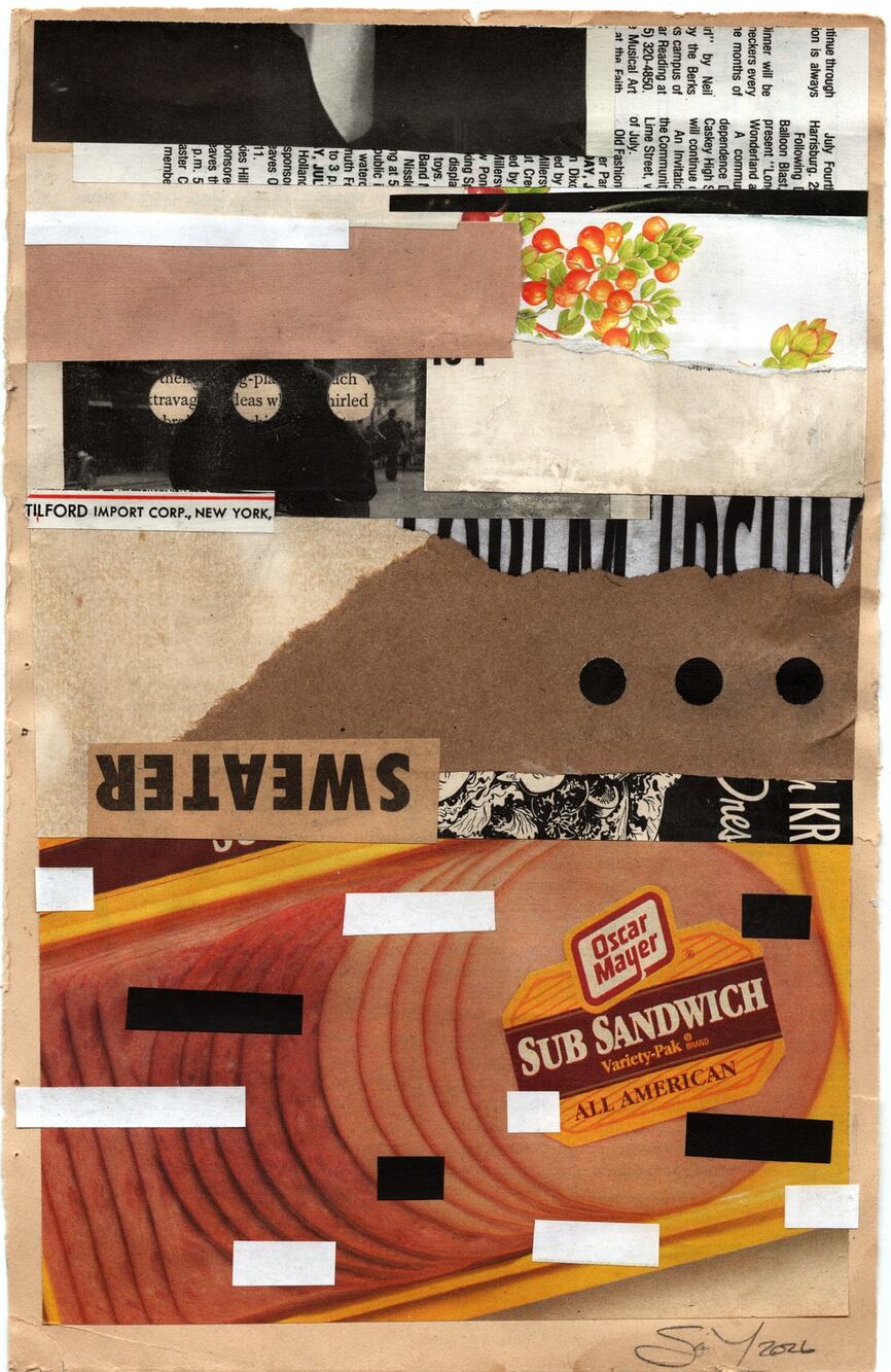 Original Mixed Media Modern Art Collage "Sweater" 6.25x10" Signed